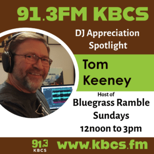 brown green white profile image with pic of Tom Keeney and info